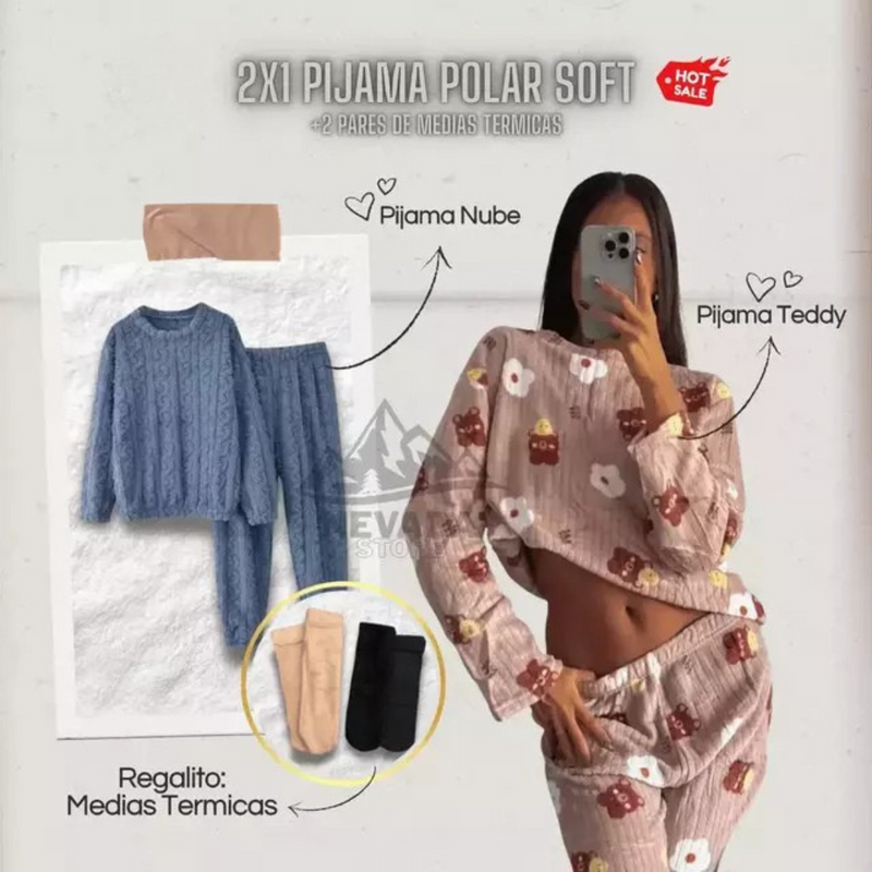 2x1 PIJAMA POLAR SOFT (IMPORTADO) + MEDIAS TERMICAS DE REGALO