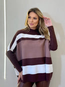 Conjunto de Poncho a Rayas & Calza Legging Aterciopelada